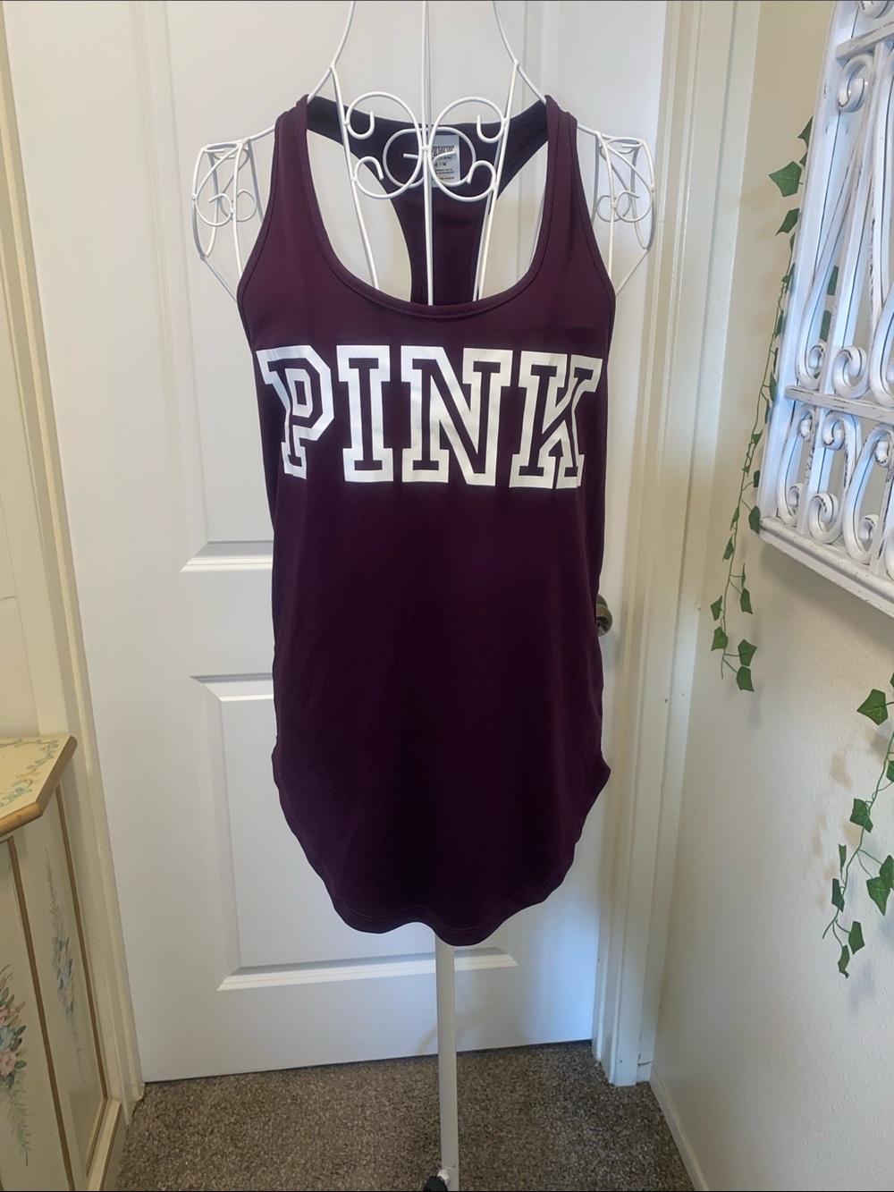 PINK Victoria's Secret Plum Racerback Tank with White Logo